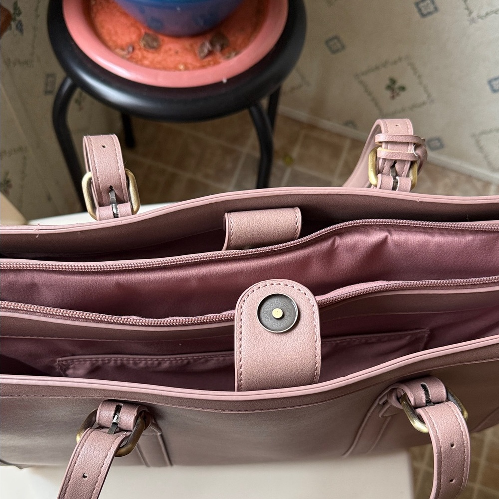 ECOSUSI Elegant Pink Beige Women's Tote Bag Vegan Leather - Picture 12 of 12